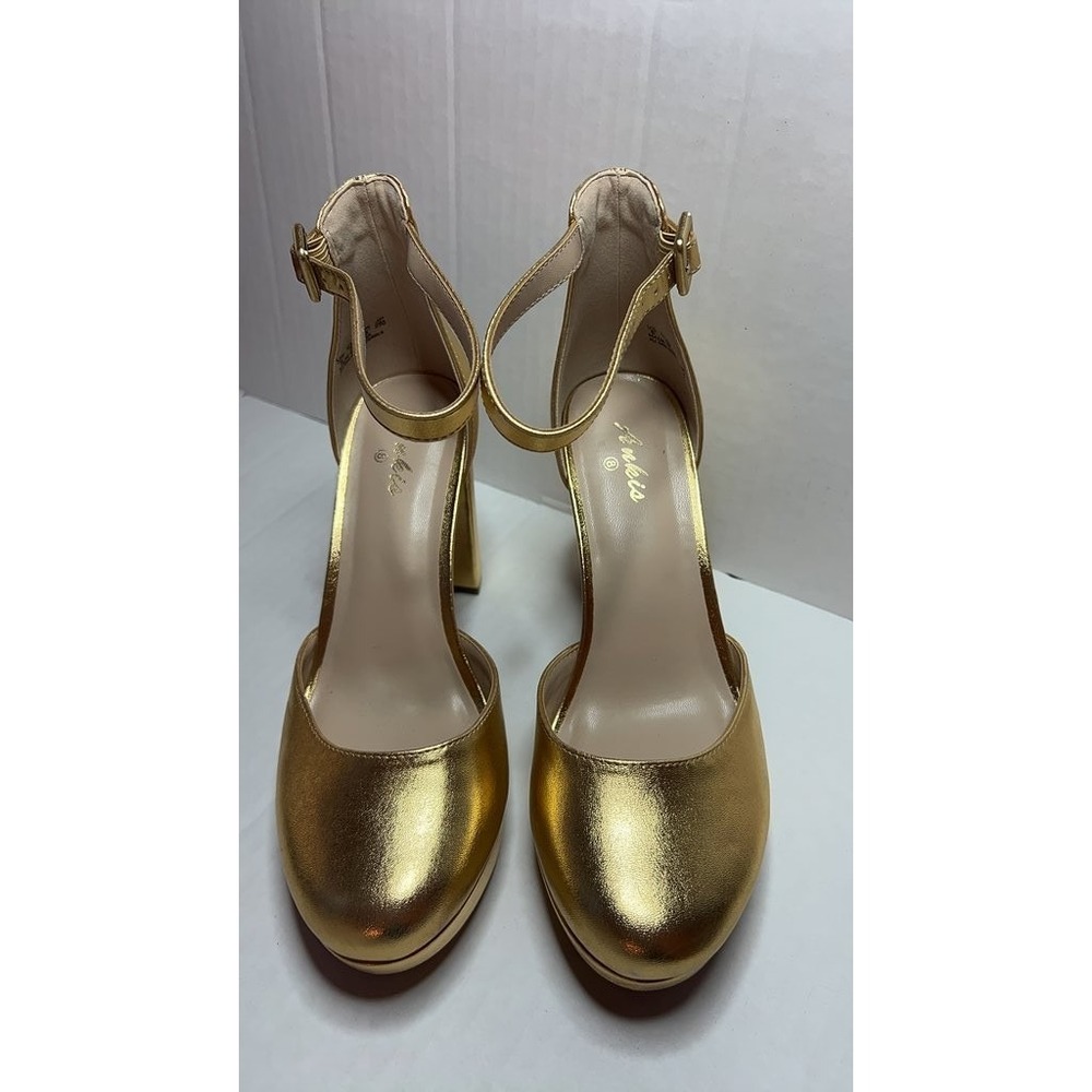 Ankis Gold Metallic Platform Ankle Strap Heels